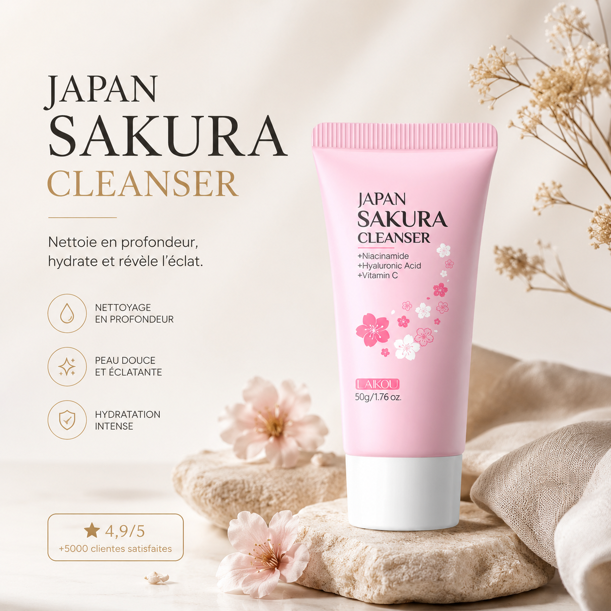 Nettoyant Visage Sakura — Pores Serrés & Teint Lumineux