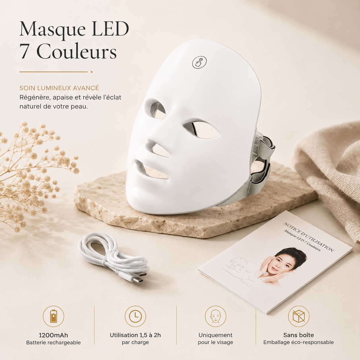 Masque LED Visage 7 Couleurs — Photothérapie Anti-Âge