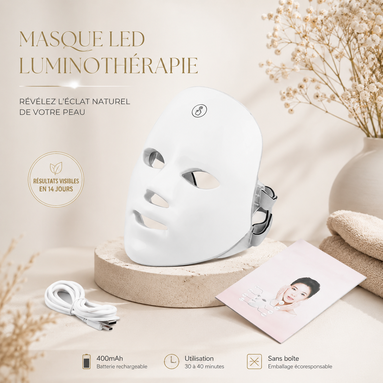 Masque LED Visage 7 Couleurs — Photothérapie Anti-Âge
