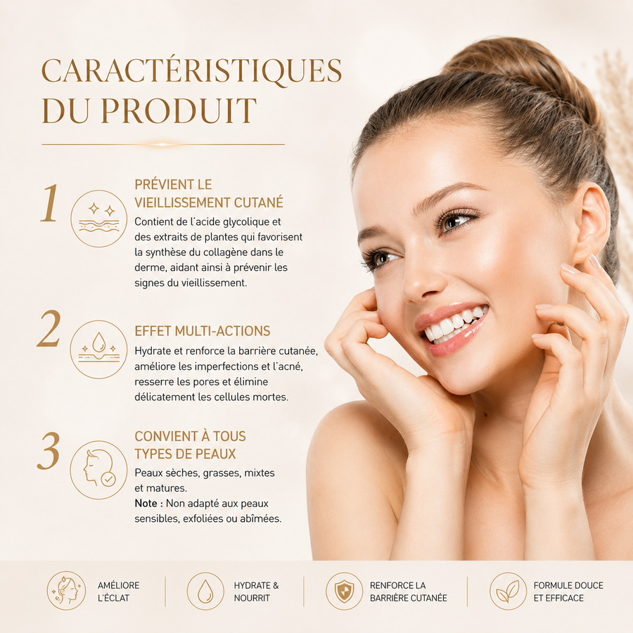 Lotion Tonifiante Acide Glycolique 7% — Peeling Doux & Éclat
